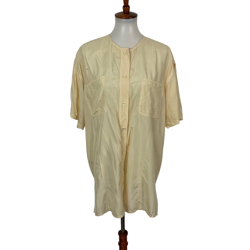 Honors Plus Cream 100% Silk Button‎ Down Shirt 18W Vintage
